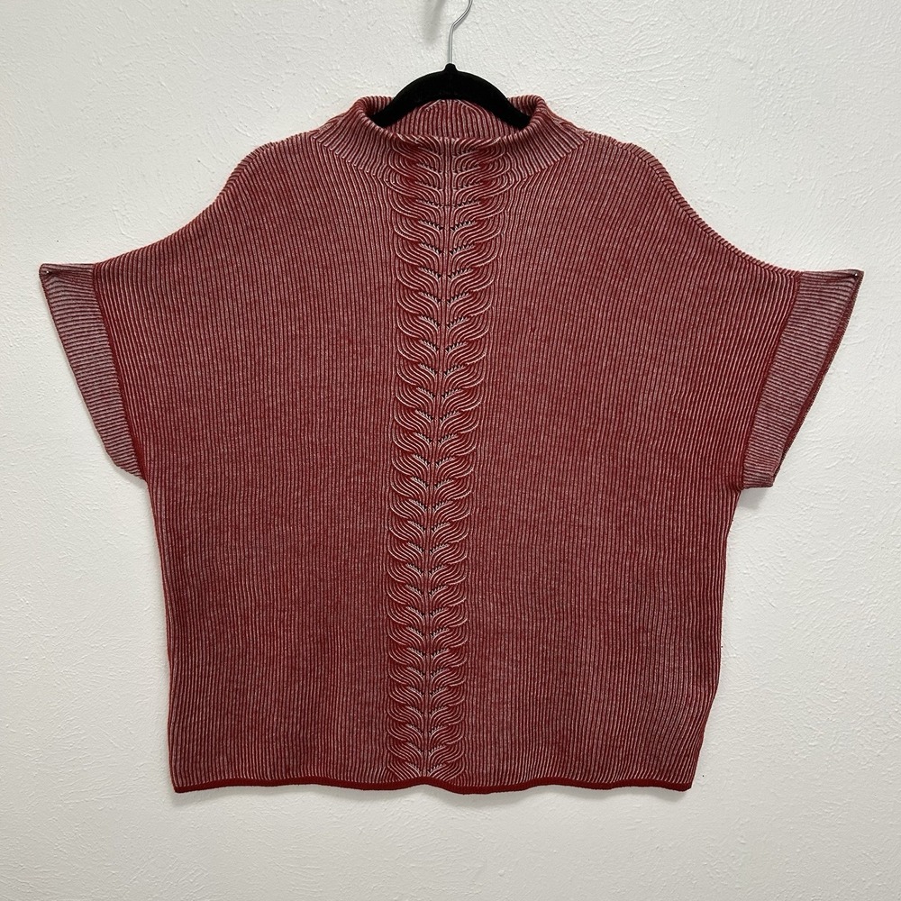 Foil Dark Red Vertical Ribbed Sweater Short Sleeve‎ Textured Design Size XL Boho
